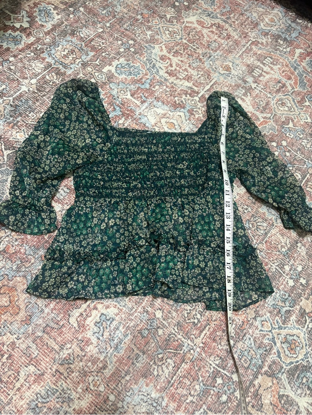 American Eagle Outfitters Dark Green Floral Blouse Sz M - Picture 8 of 9